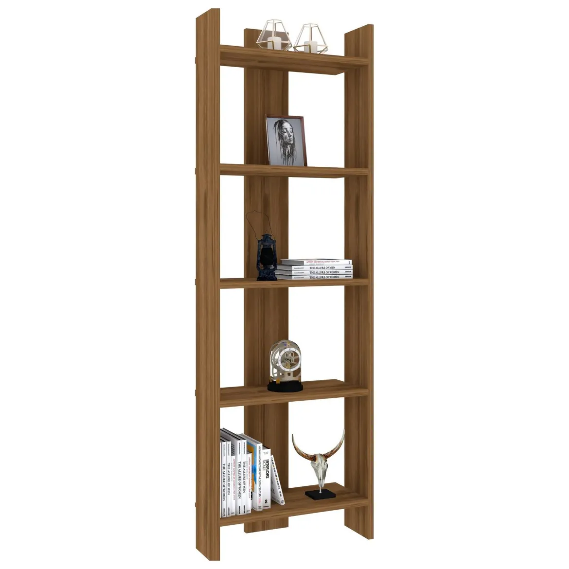 Libreria Marrone Rovere 5 Ripiani Installazione Libera 64x30x180h cm, Struttura Verticale - Mantello
