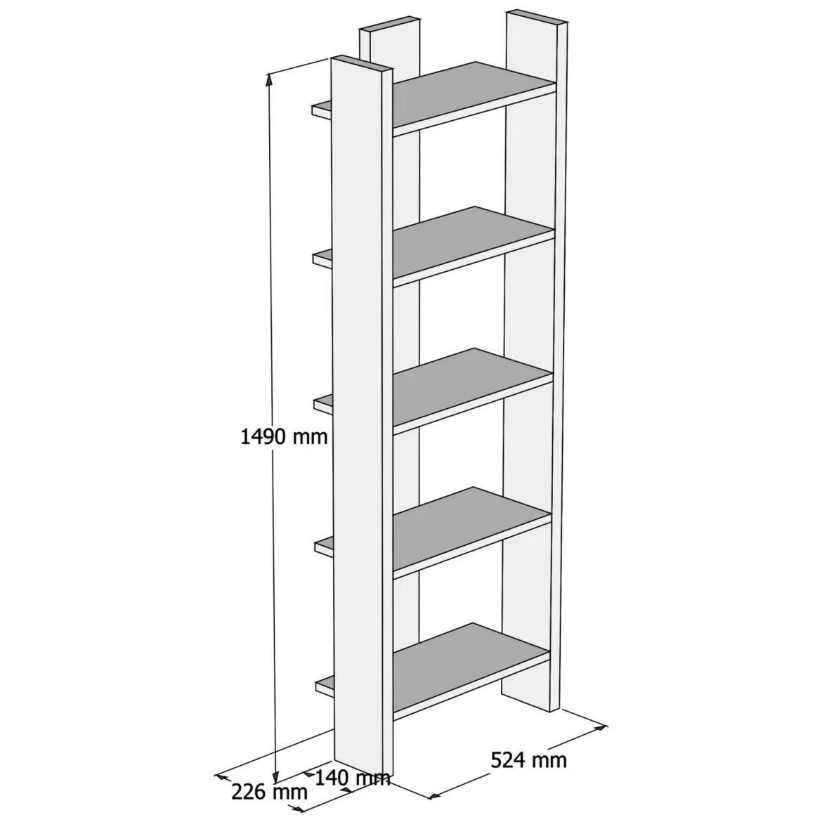 Libreria Marrone Rovere 5 Ripiani Installazione Libera 64x30x180h cm, Struttura Verticale - Mantello