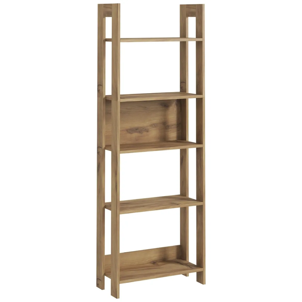 Libreria Marrone Rovere 5 Ripiani Installazione Libera 64x30x180h cm, Struttura Verticale - Mantello