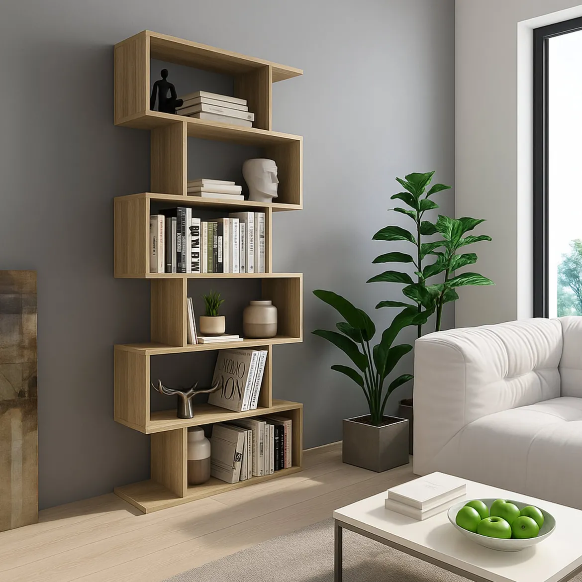 Libreria Marrone Rovere 8 Ripiani 2 Cassetti 80x25x189h cm, Installazione Libera - Imer