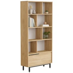 Libreria Marrone Rovere 9 Ripiani Installazione Libera 45x20x150h cm, Struttura Verticale - Mortara