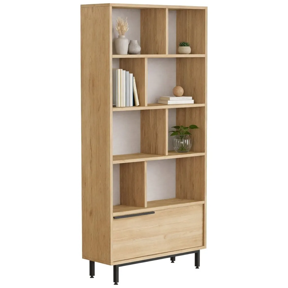 Libreria Marrone Rovere 9 Ripiani Installazione Libera 45x20x150h cm, Struttura Verticale - Mortara