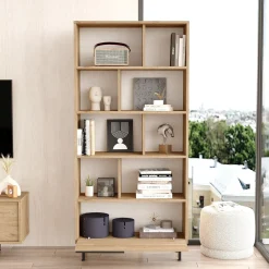 Libreria Marrone Rovere 9 Ripiani Installazione Libera 45x20x150h cm, Struttura Verticale - Mortara