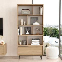 Libreria Marrone Rovere 9 Ripiani Installazione Libera 45x20x150h cm, Struttura Verticale - Mortara