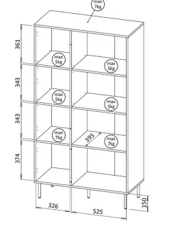 Libreria Mazze, 165x42 h90 cm, Noce e Beige