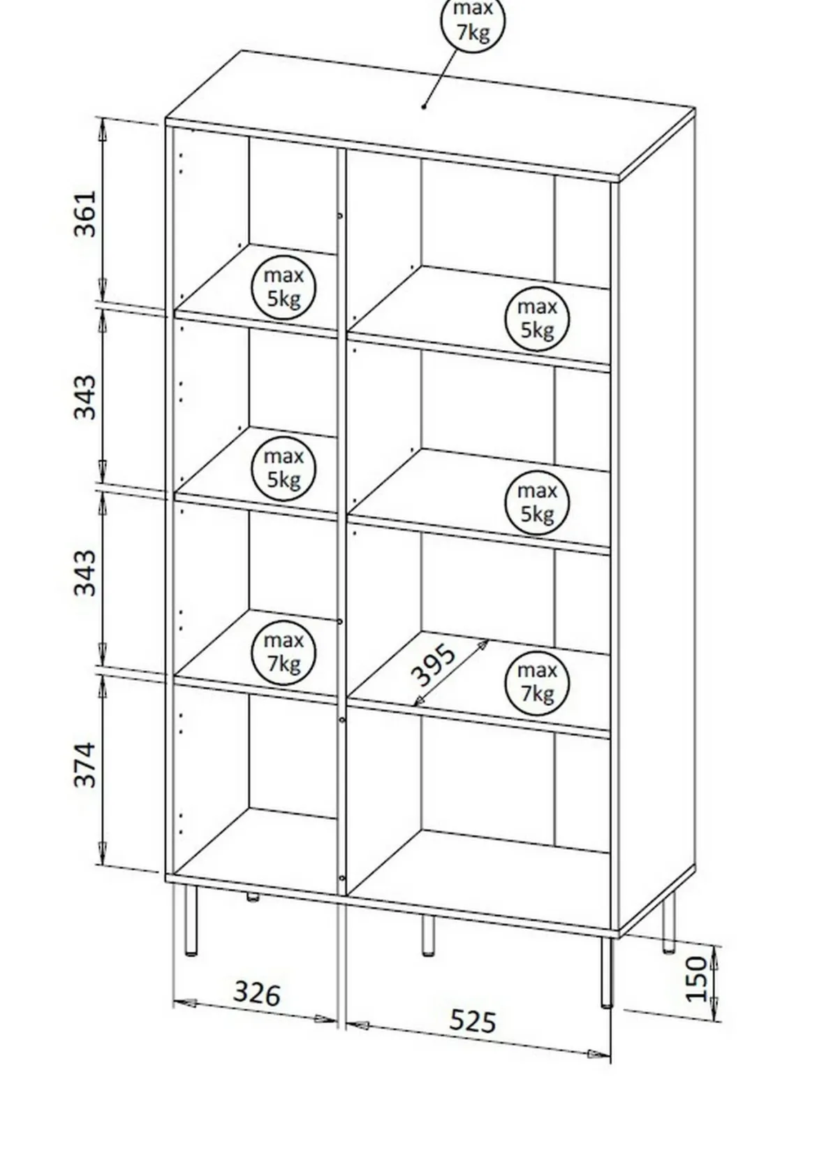 Libreria Mazze, 165x42 h90 cm, Noce e Beige