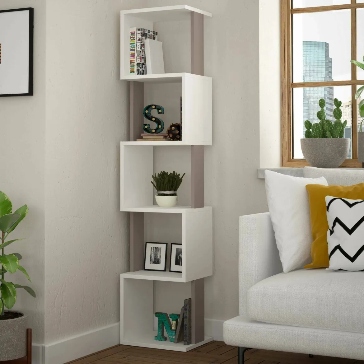 Libreria moderna bianca e tortora 35x161h cm - Nada