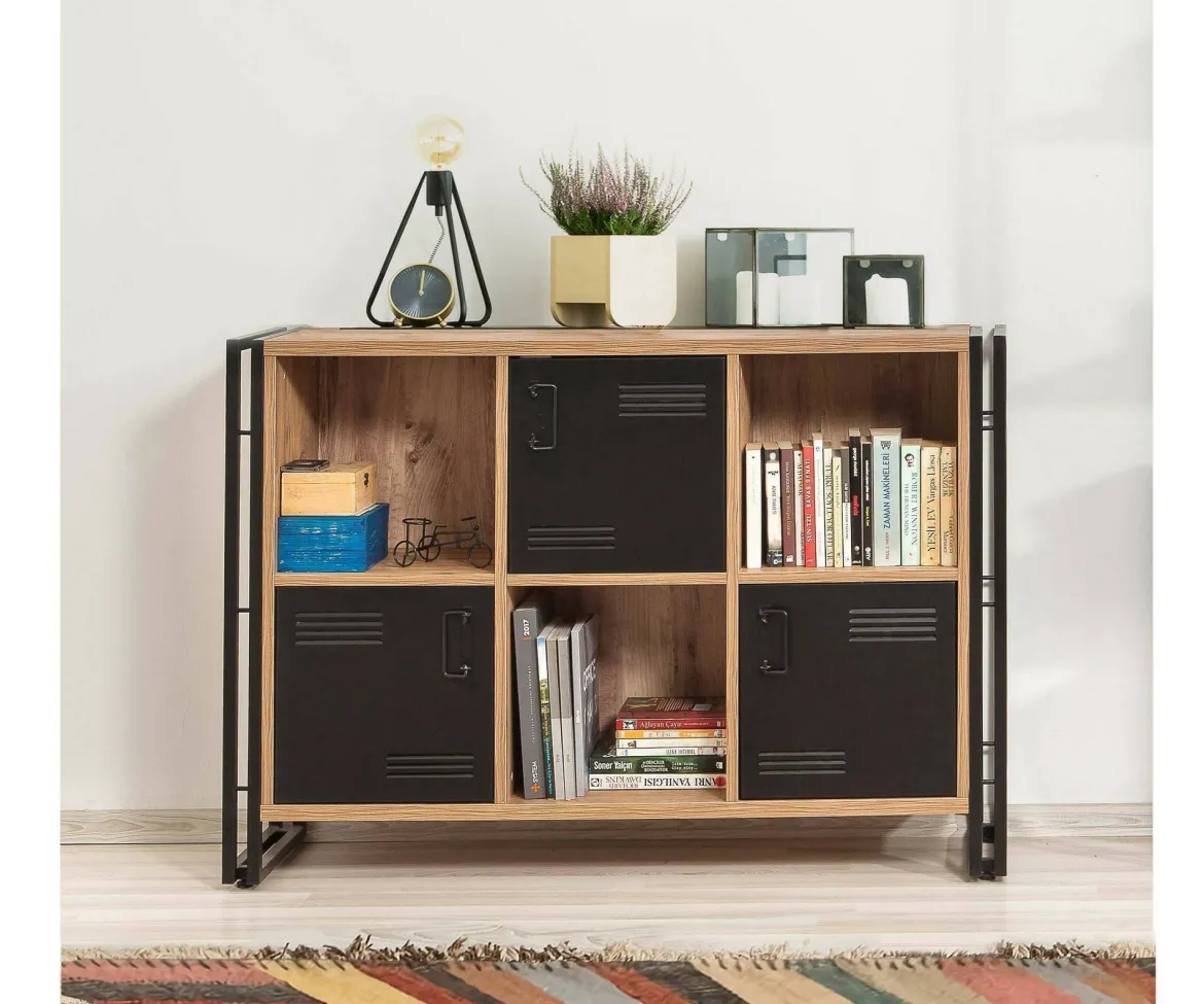 Libreria moderna quercia e nera 126x89h cm - Ercolina