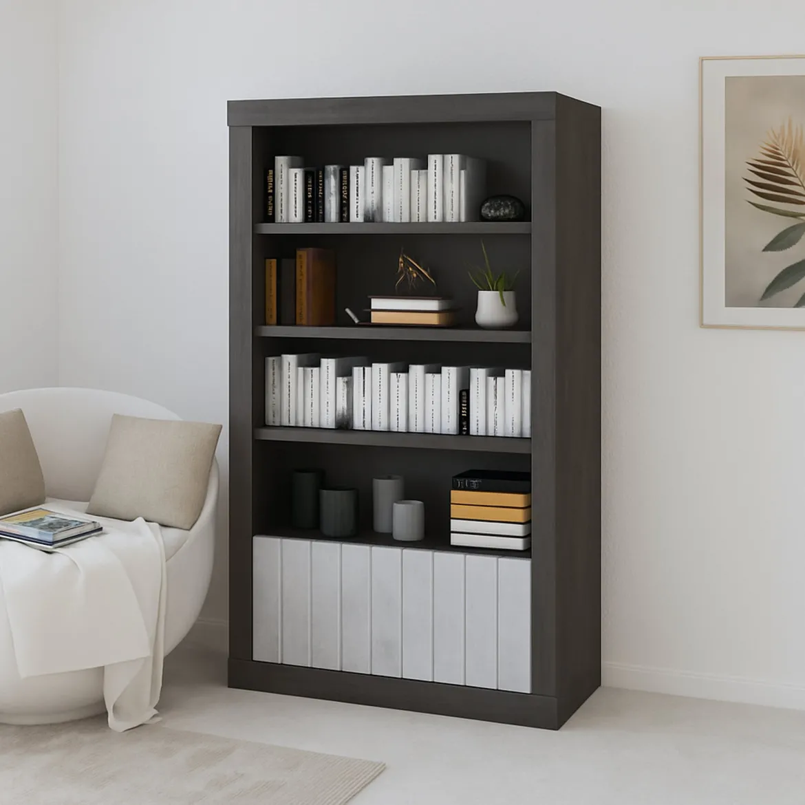 Libreria Nero Antracite Grigio Cemento 3 Ripiani 2 Ante 105x42x191h cm, Installazione a Terra - Spinoso