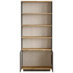 Libreria Nero Antracite Marrone Rovere 3 Ripiani 2 Ante 75x27x168h cm, Installazione Libera - Dego