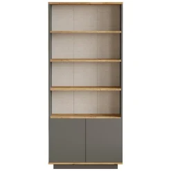 Libreria Nero Antracite Marrone Rovere 3 Ripiani 2 Ante 75x27x168h cm, Installazione Libera - Dego