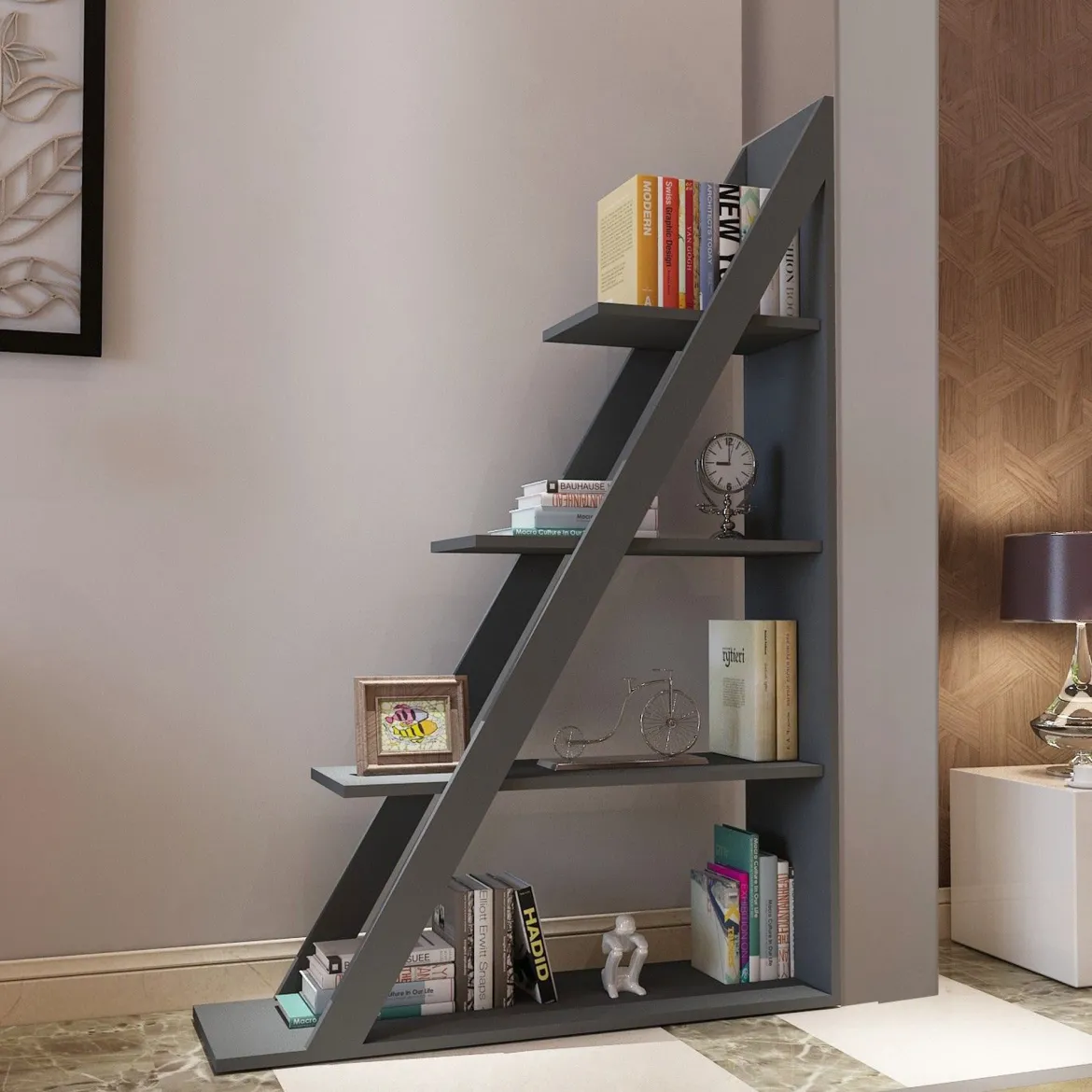 Libreria Nero Antracite 3 Ripiani Installazione Libera 100x30x150h cm, Struttura Verticale - Camaiore