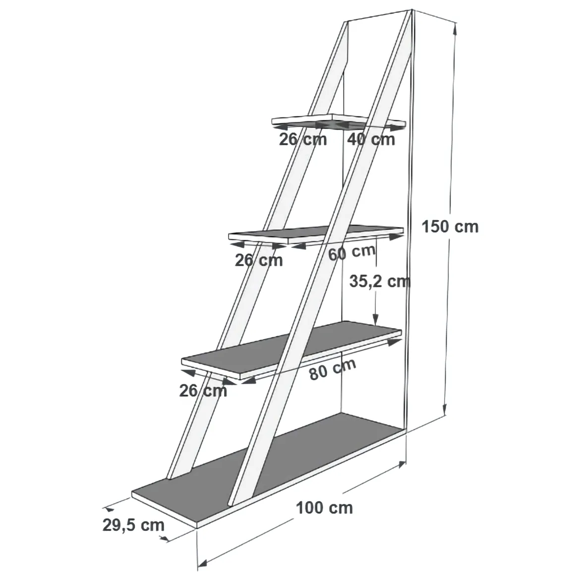 Libreria Nero Antracite 3 Ripiani Installazione Libera 100x30x150h cm, Struttura Verticale - Camaiore