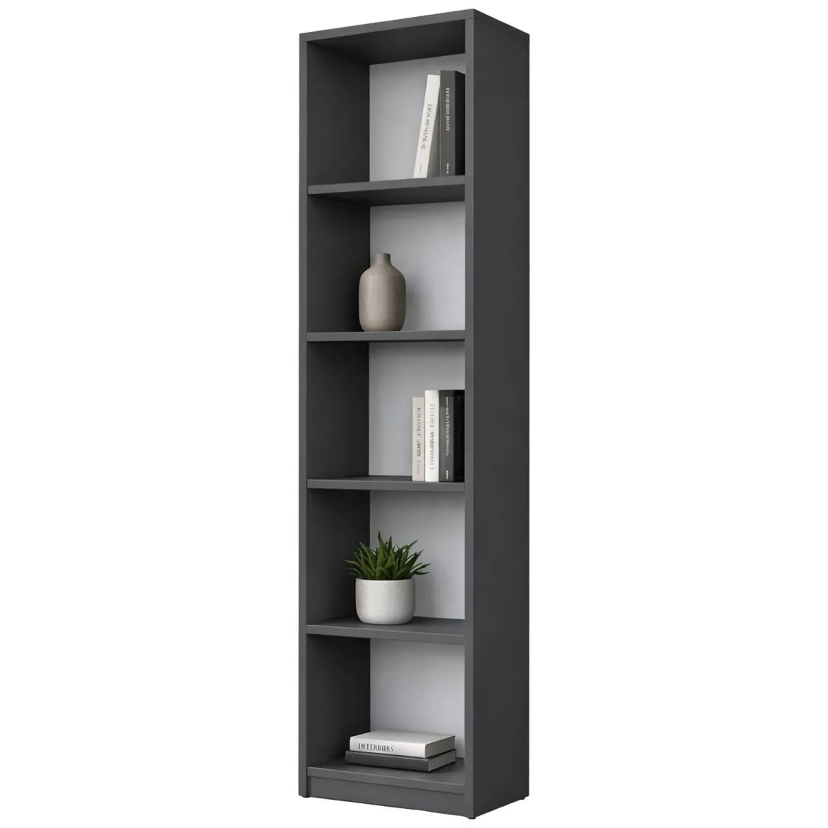 Libreria Nero Antracite 4 Ripiani Installazione Libera 40x25x162h cm, Struttura Verticale - Clitunno