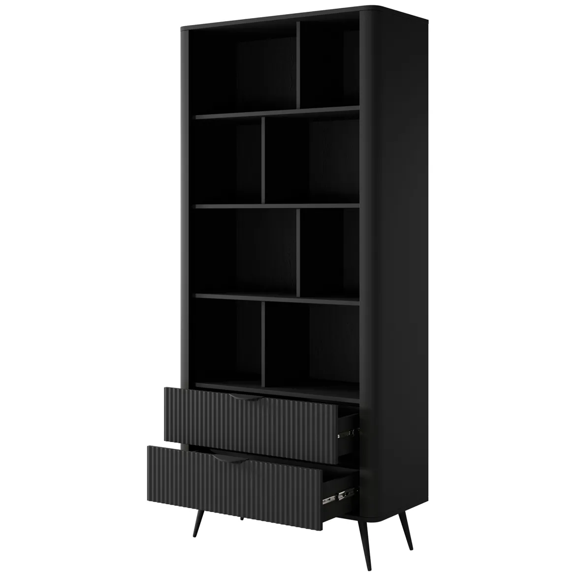 Libreria Nero 2 Cassetti 4 Ripiani 88x38x194h cm, con Piedini - Kabavasi