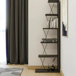 Libreria 5 ripiani antracite e nera 50x150h cm - Erminia
