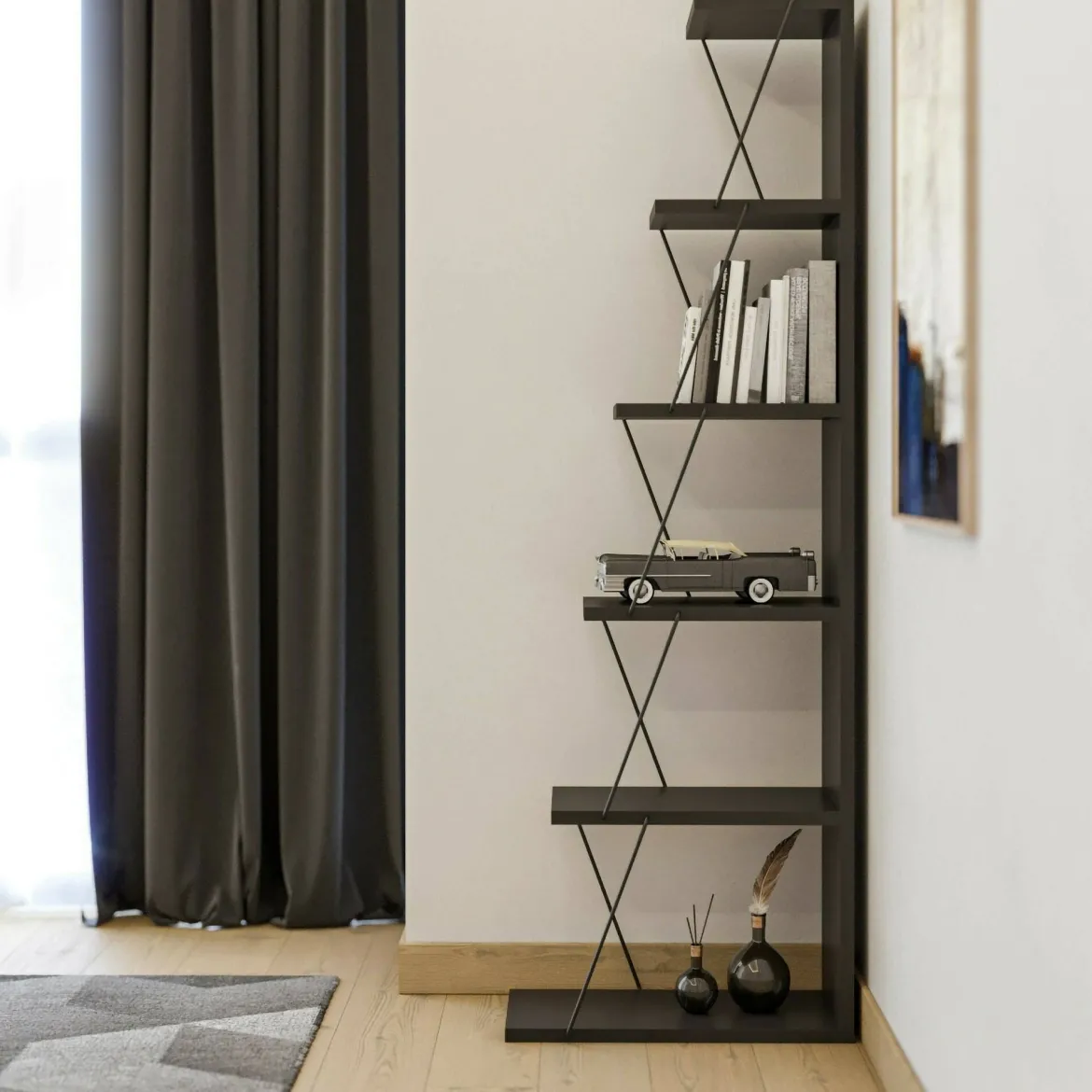 Libreria 5 ripiani antracite e nera 50x150h cm - Erminia