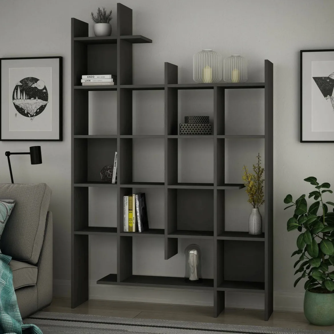 Libreria 18 ripiani antracite 122x188h cm - Achela