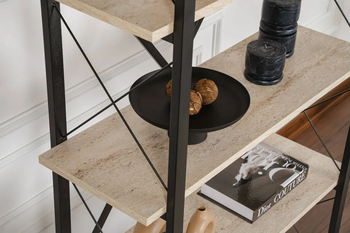 Libreria 5 ripiani beige e nera 90x180h cm - Suriel