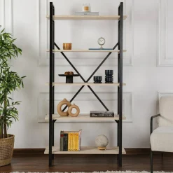 Libreria 5 ripiani beige e nera 90x180h cm - Suriel