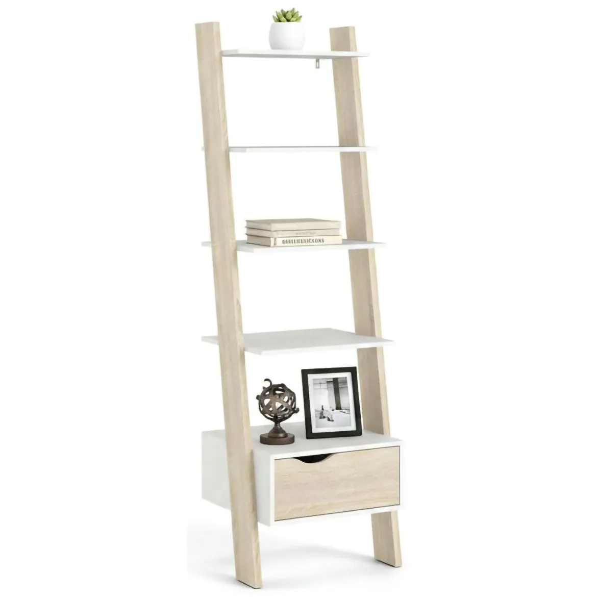 Libreria 4 ripiani bianca e quercia 55x180h cm - Acascia