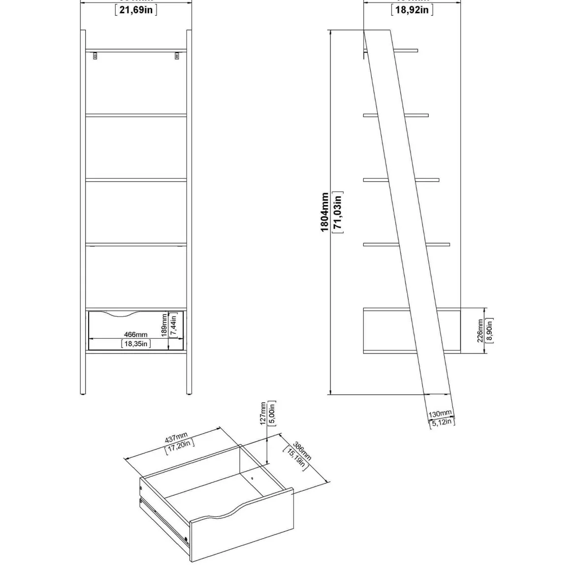 Libreria 4 ripiani bianca e quercia 55x180h cm - Acascia