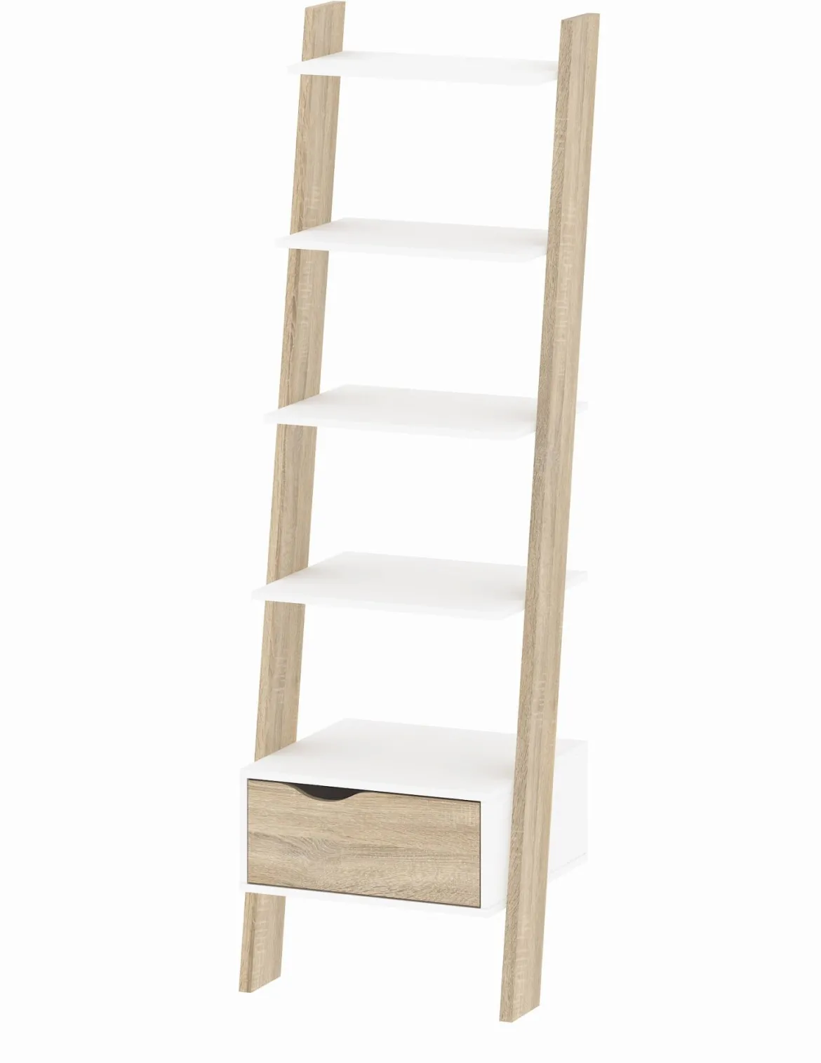 Libreria 4 ripiani bianca e quercia 55x180h cm - Acascia