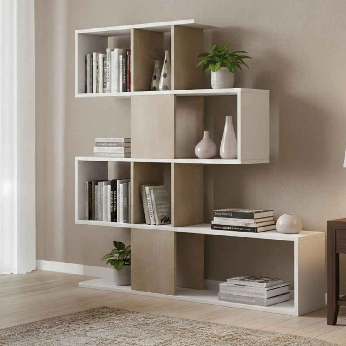 Libreria 4 ripiani bianca e rovere 145x145h cm - Allison