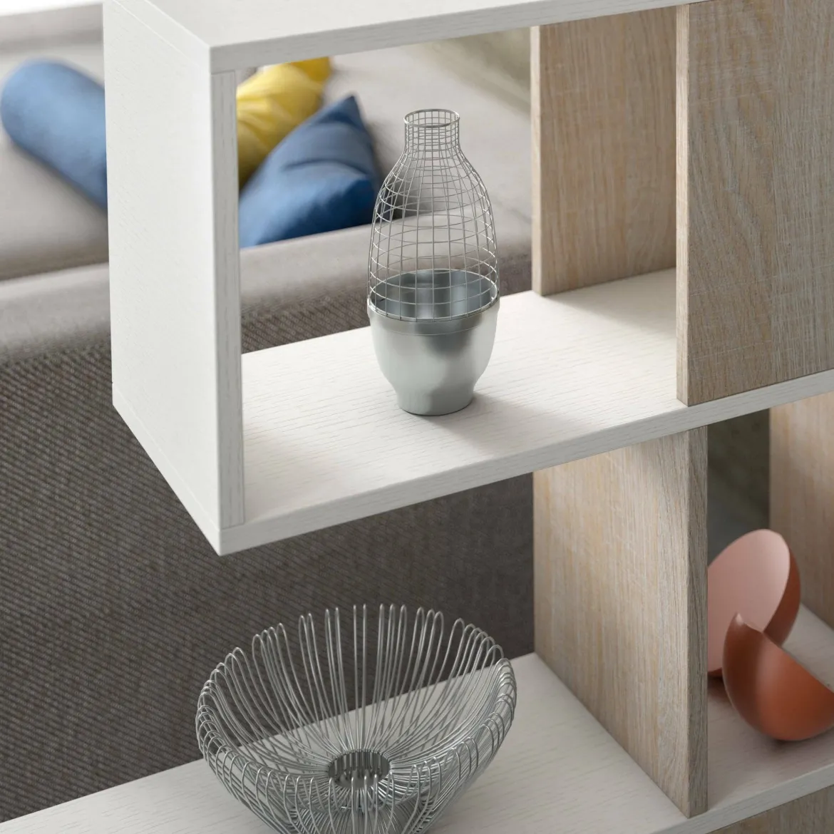 Libreria 4 ripiani bianca e rovere 145x145h cm - Allison