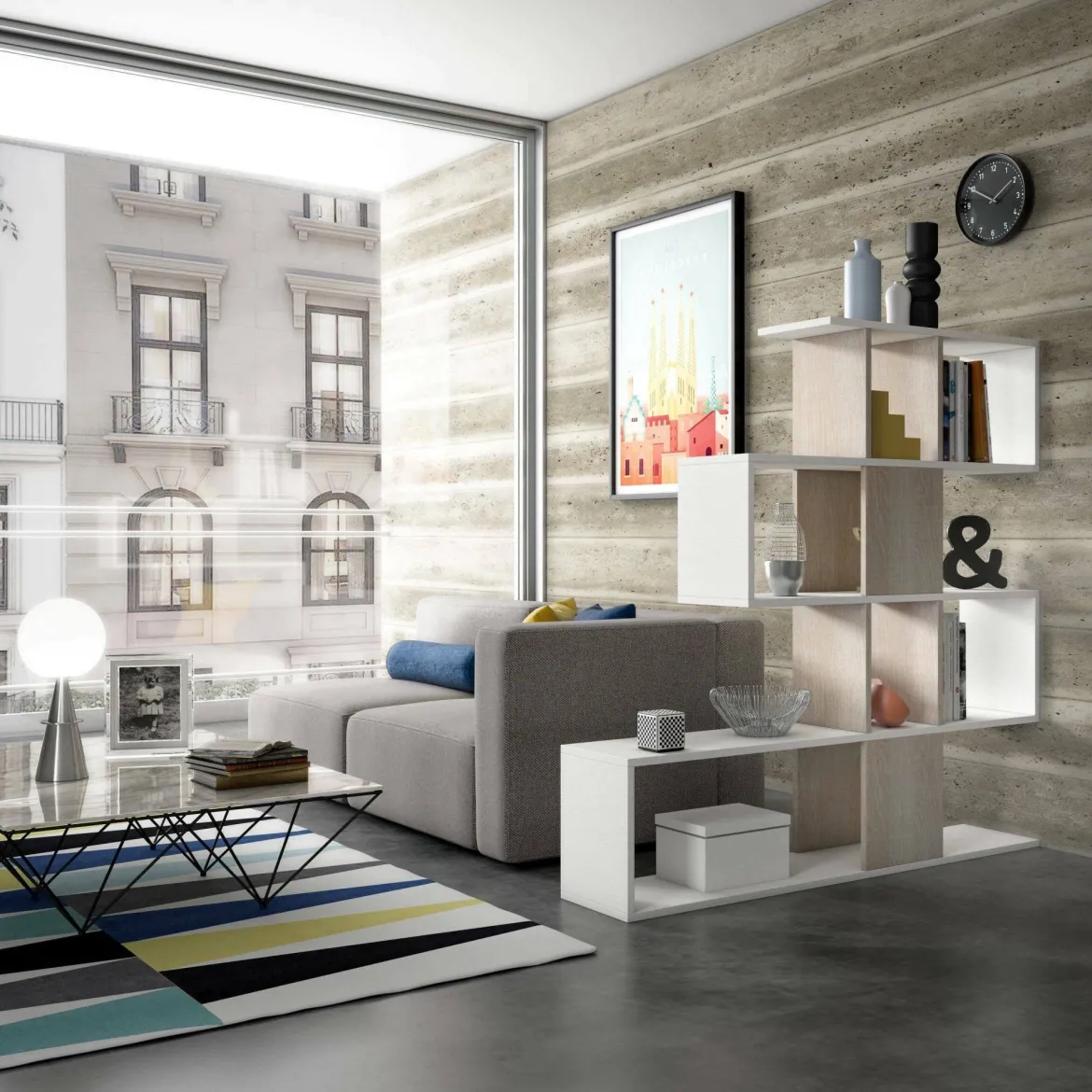 Libreria 4 ripiani bianca e rovere 145x145h cm - Allison