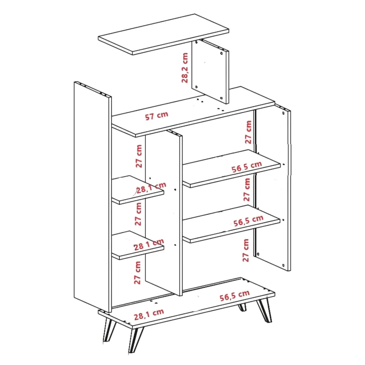 Libreria 5 ripiani noce e gialla 90x132h cm - Agni