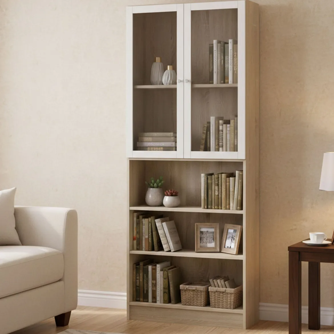 Libreria 3 ripiani quercia e bianca 79x203h cm - Chedeng