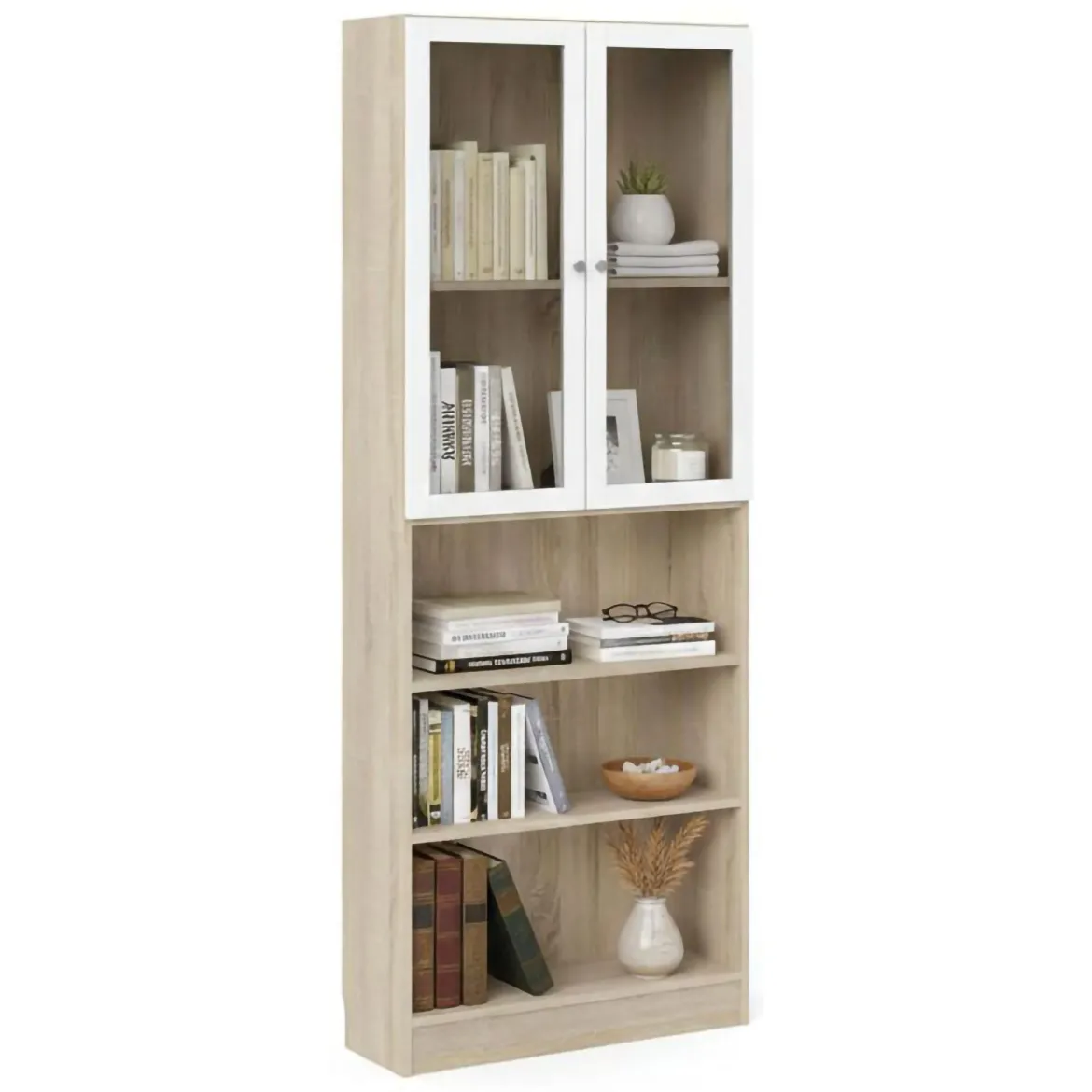 Libreria 3 ripiani quercia e bianca 79x203h cm - Chedeng