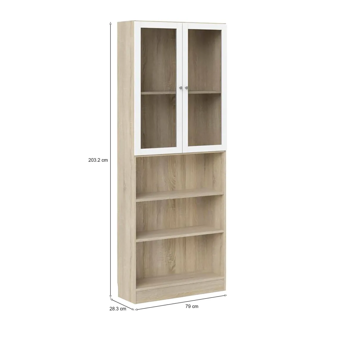 Libreria 3 ripiani quercia e bianca 79x203h cm - Chedeng