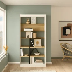 Libreria 5 ripiani quercia e bianca 75x170h cm - Emong
