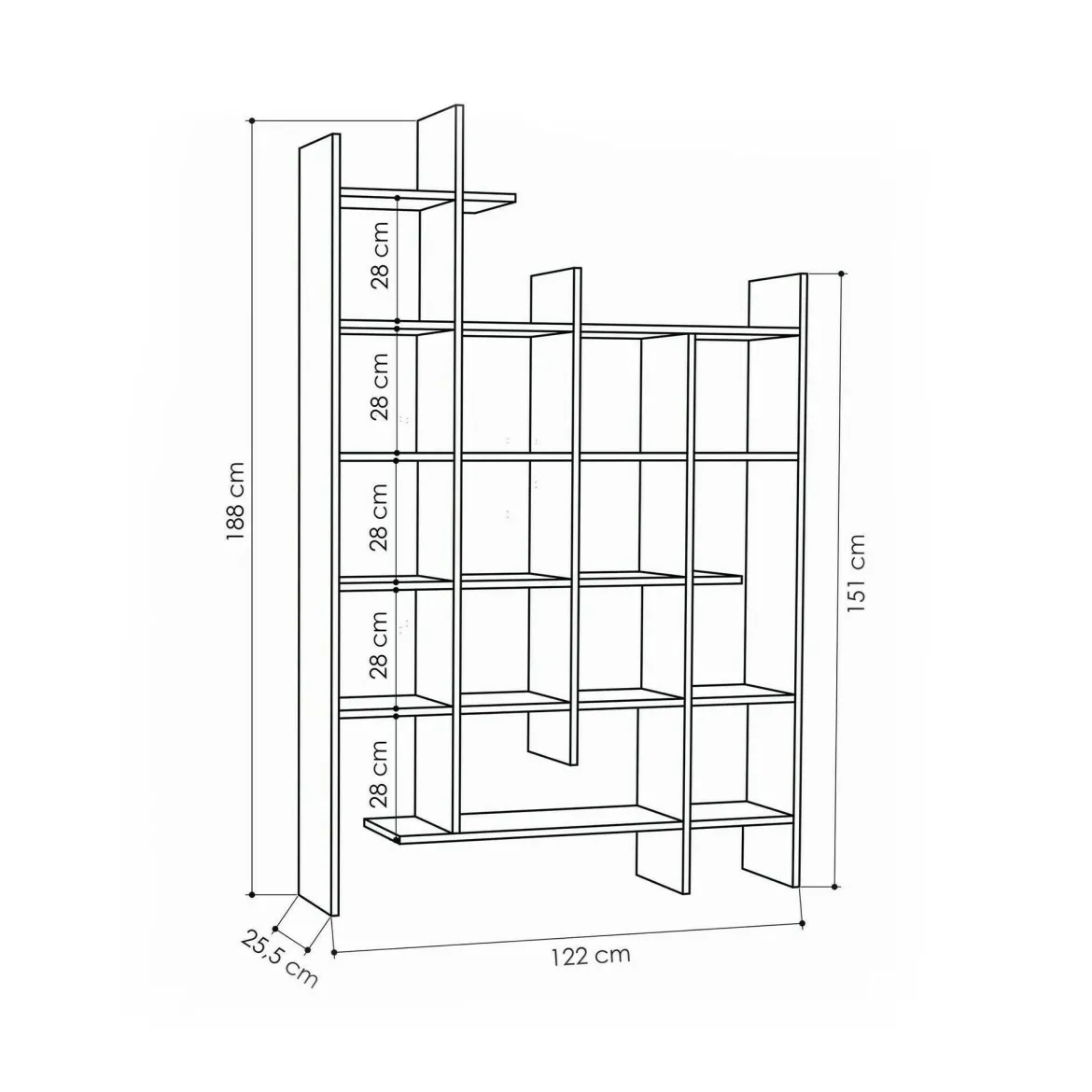 Libreria 18 ripiani quercia 122x188h cm - Achela