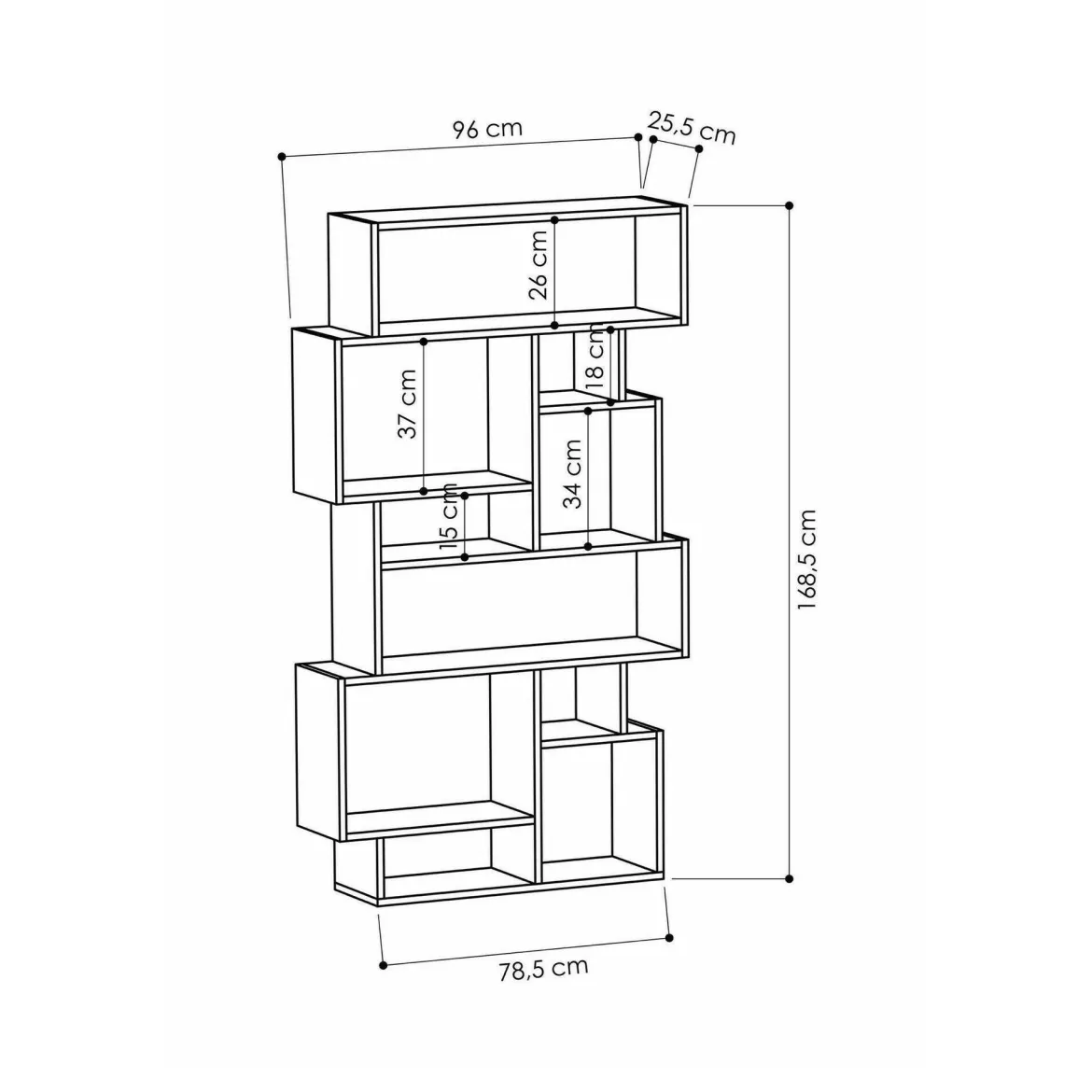 Libreria 8 ripiani quercia 96x169h cm - Casimira