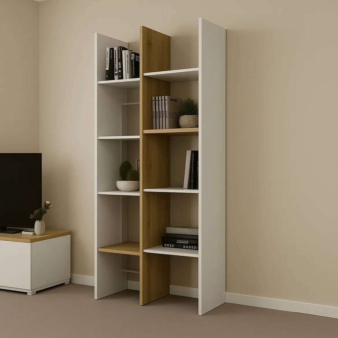 Libreria 8 ripiani rovere e bianca 75x183h cm - Badia