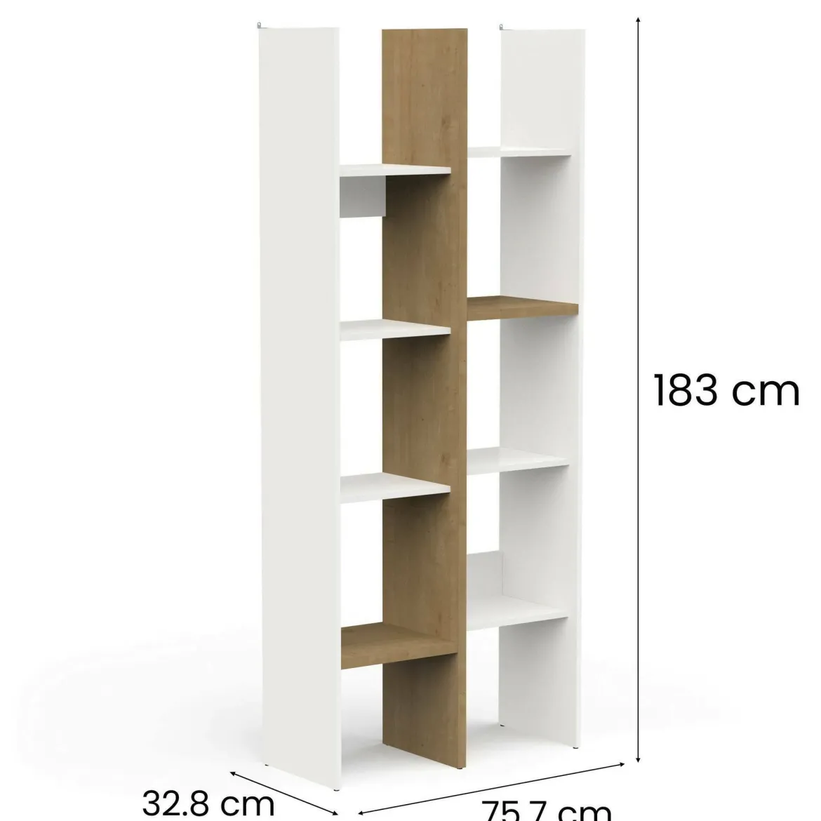 Libreria 8 ripiani rovere e bianca 75x183h cm - Badia