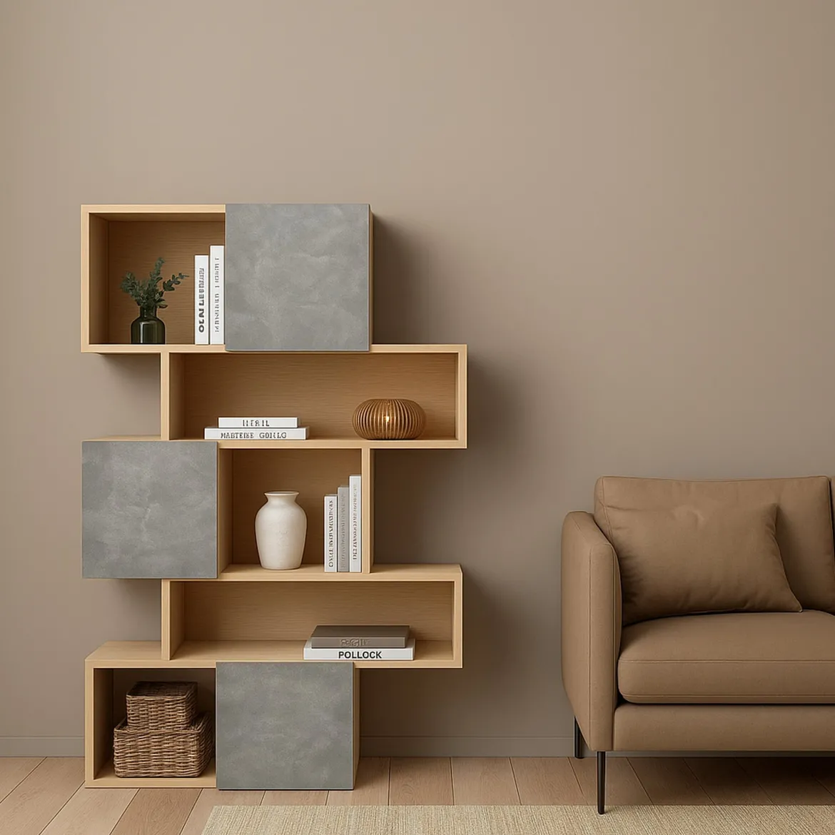 Libreria 4 ripiani rovere e cemento 95x166h cm - Acetosella