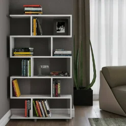 Libreria salvaspazio bianca e cemento 145x145h cm - Aracnidi