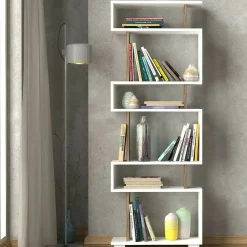 Libreria salvaspazio bianca e noce 60x165h cm - Doralice