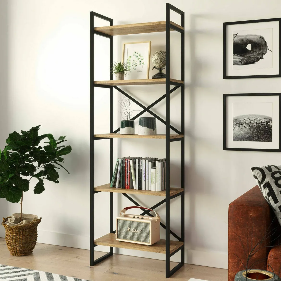 Libreria salvaspazio quercia e nera 58x175h cm - Arbus