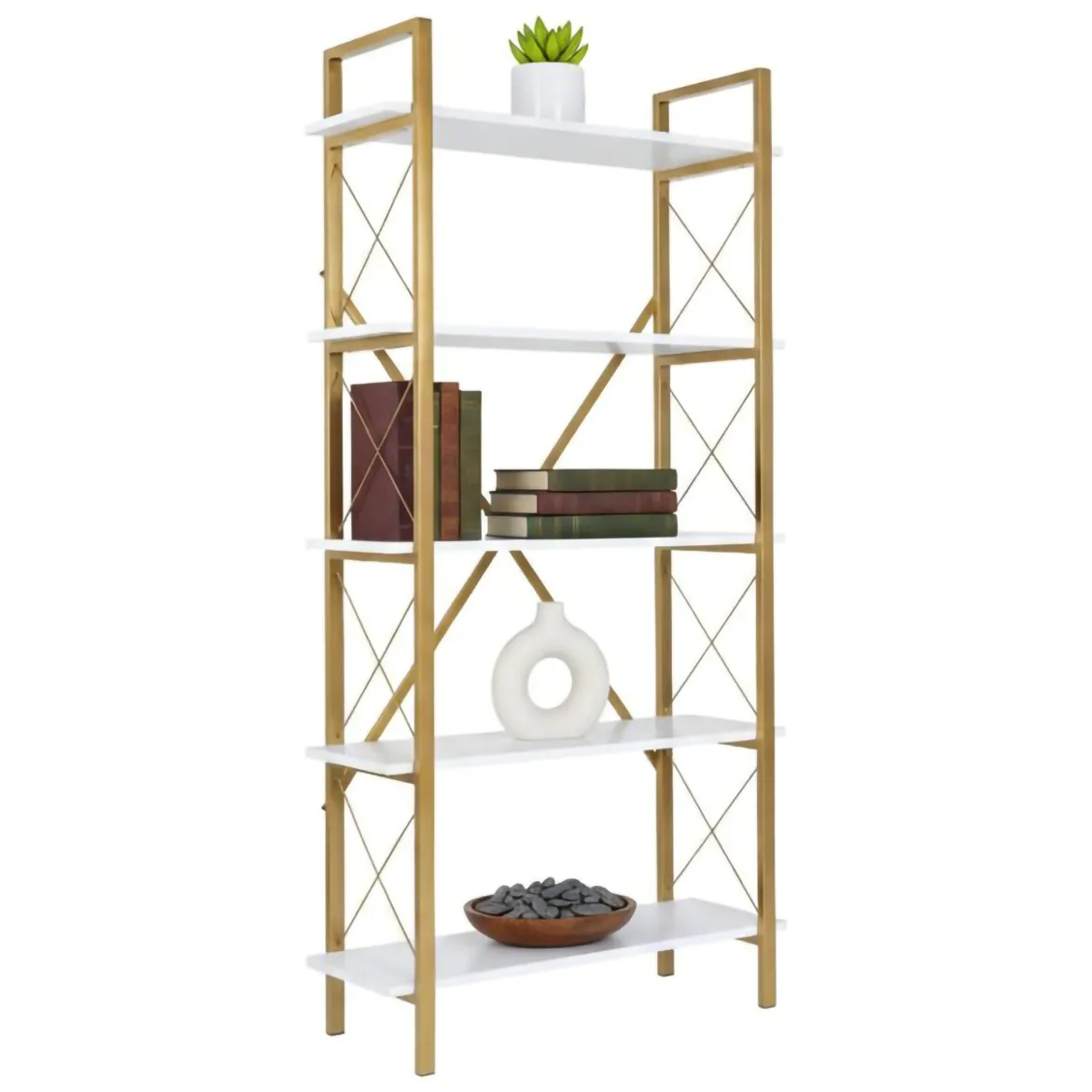 Libreria Suriel, 90x34 h180 cm, Bianco e Oro