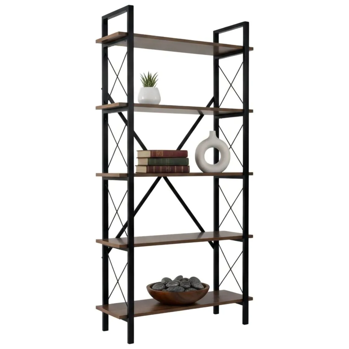 Libreria Suriel, 90x34 h180 cm, Noce e Nero