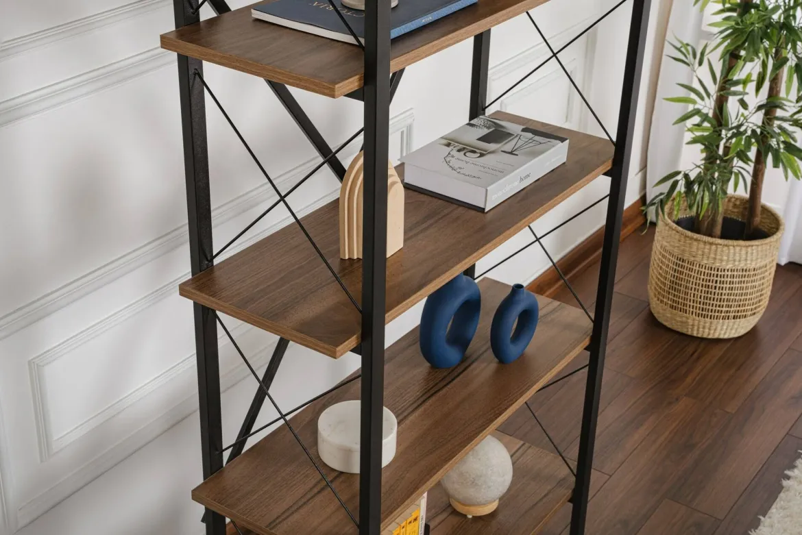 Libreria Suriel, 90x34 h180 cm, Noce e Nero