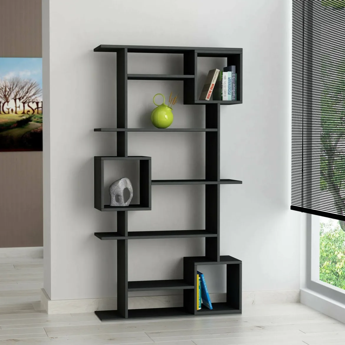 Libreria verticale antracite e beige 110x161h cm - Agamermis