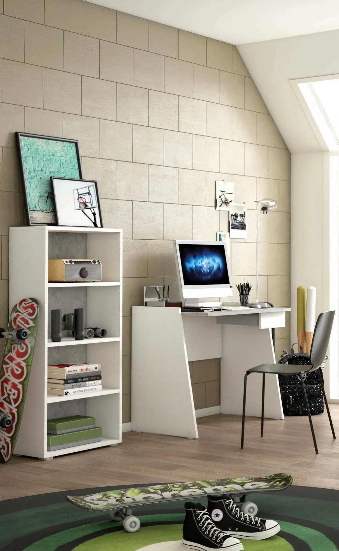 Libreria verticale bianca e cemento 60x130h cm - Aky