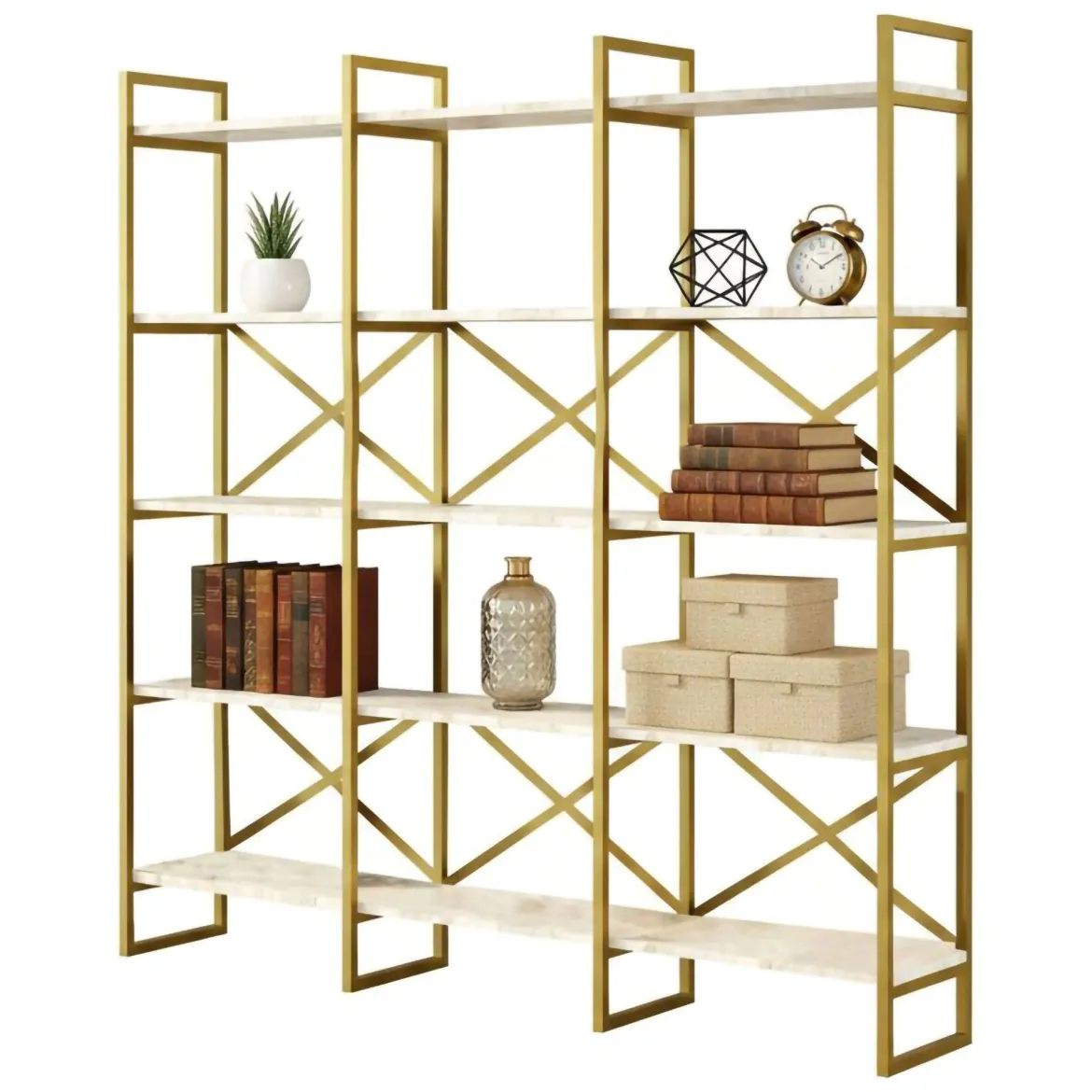 Libreria verticale bianca e oro 170x175h cm - Gauro