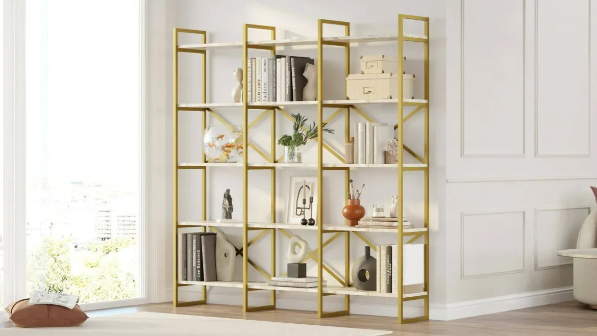 Libreria verticale bianca e oro 170x175h cm - Gauro